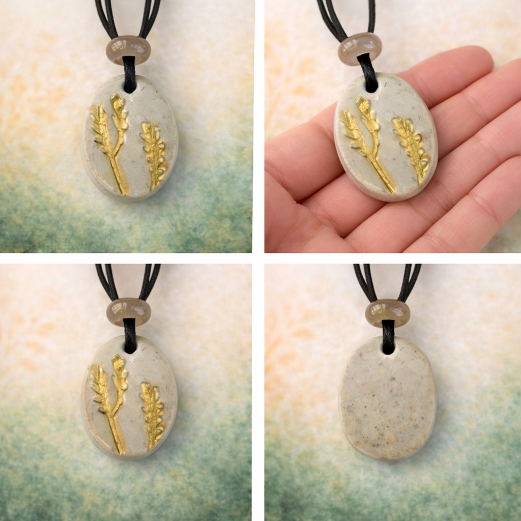 Handcrafted Natural Clay & Crystal Necklace, Botanical Jewellery
