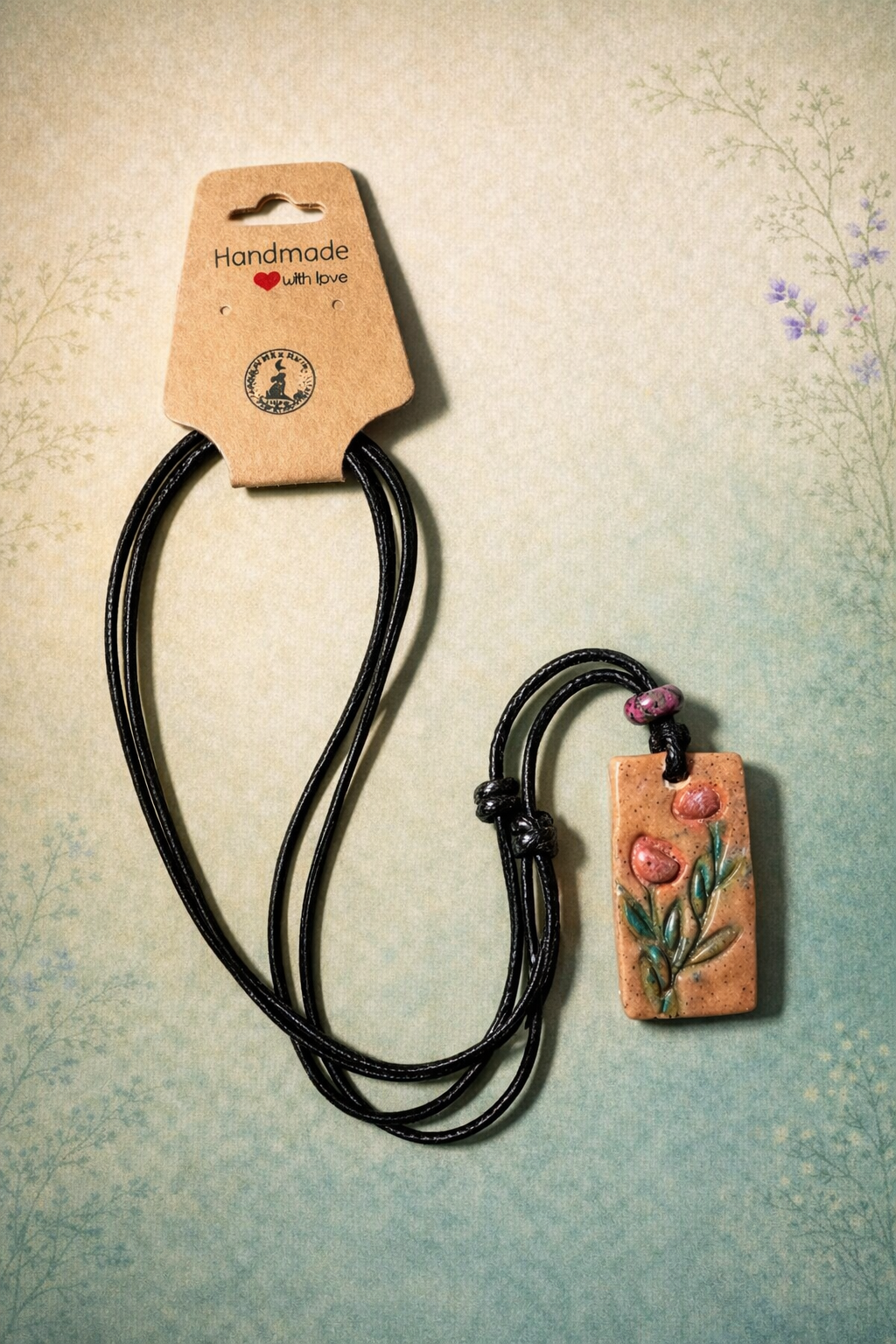 Handcrafted Clay & Crystal Necklace, Botanical Jewellery