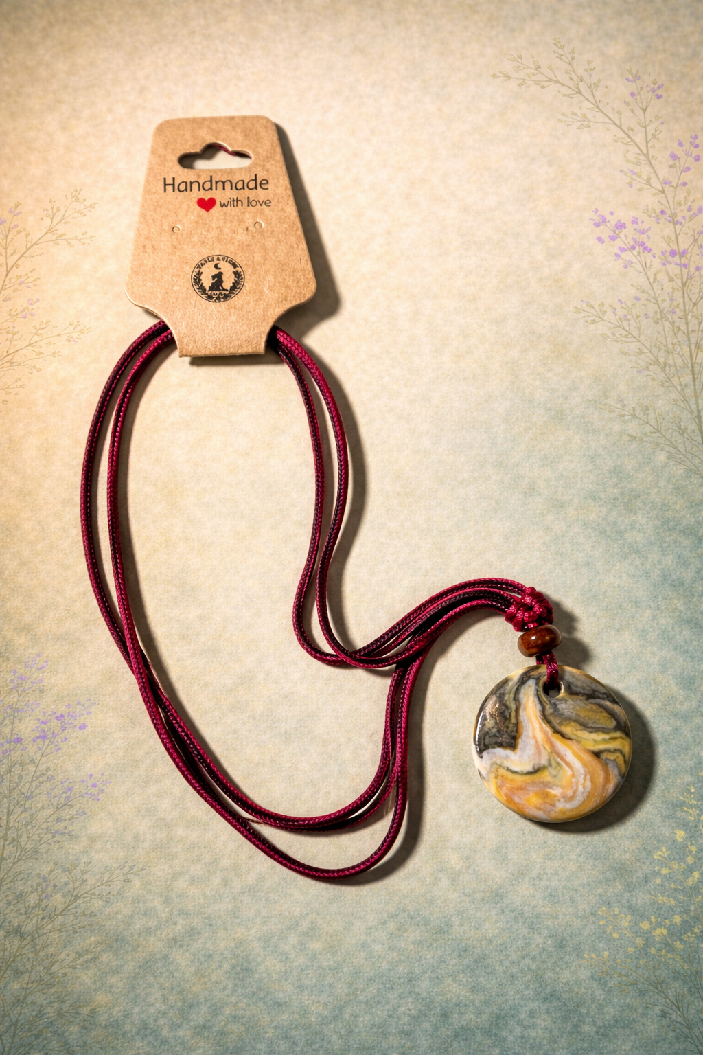 Handcrafted Clay & Crystal Necklace, Botanical Jewellery