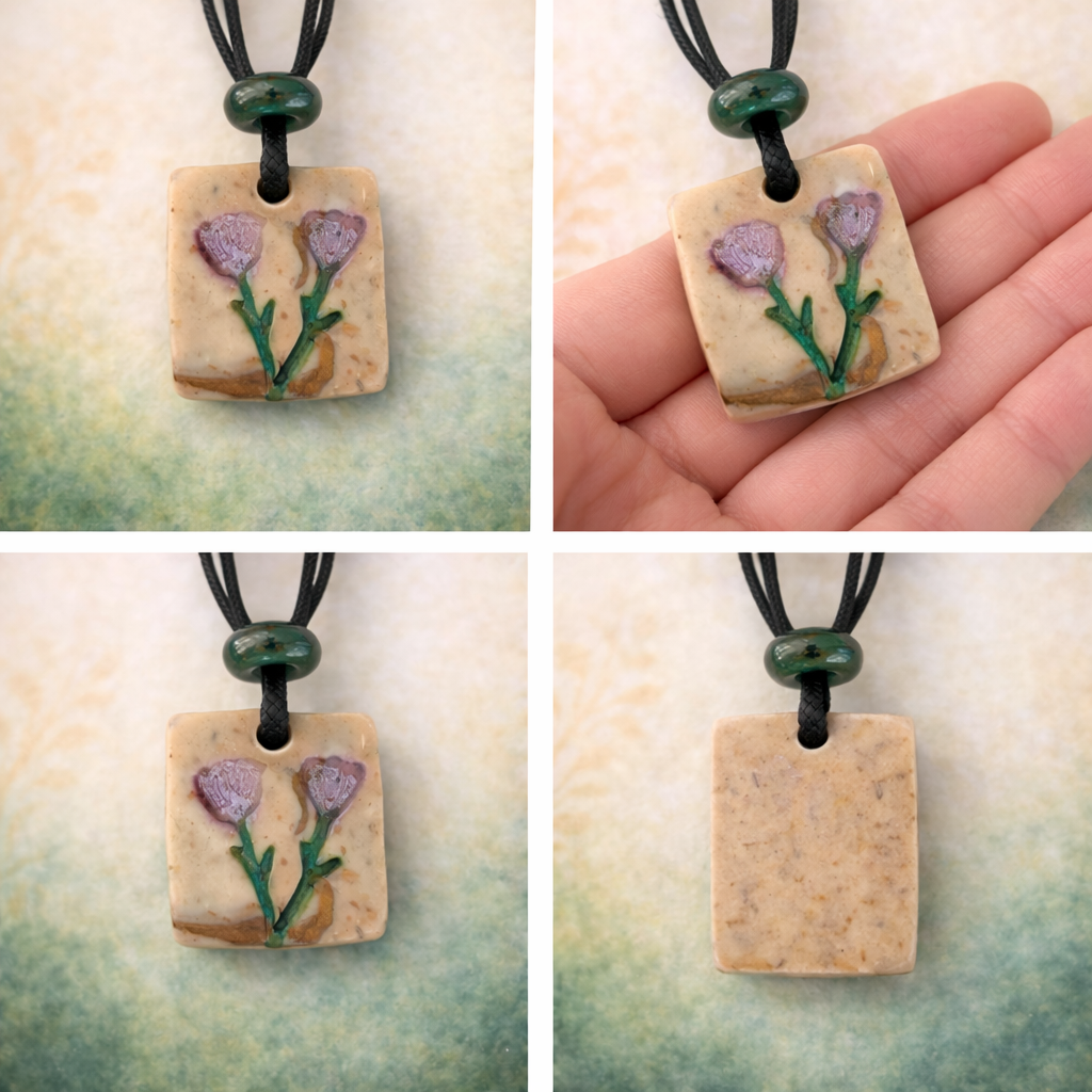 Handcrafted Clay & Crystal Necklace, Botanical Jewellery