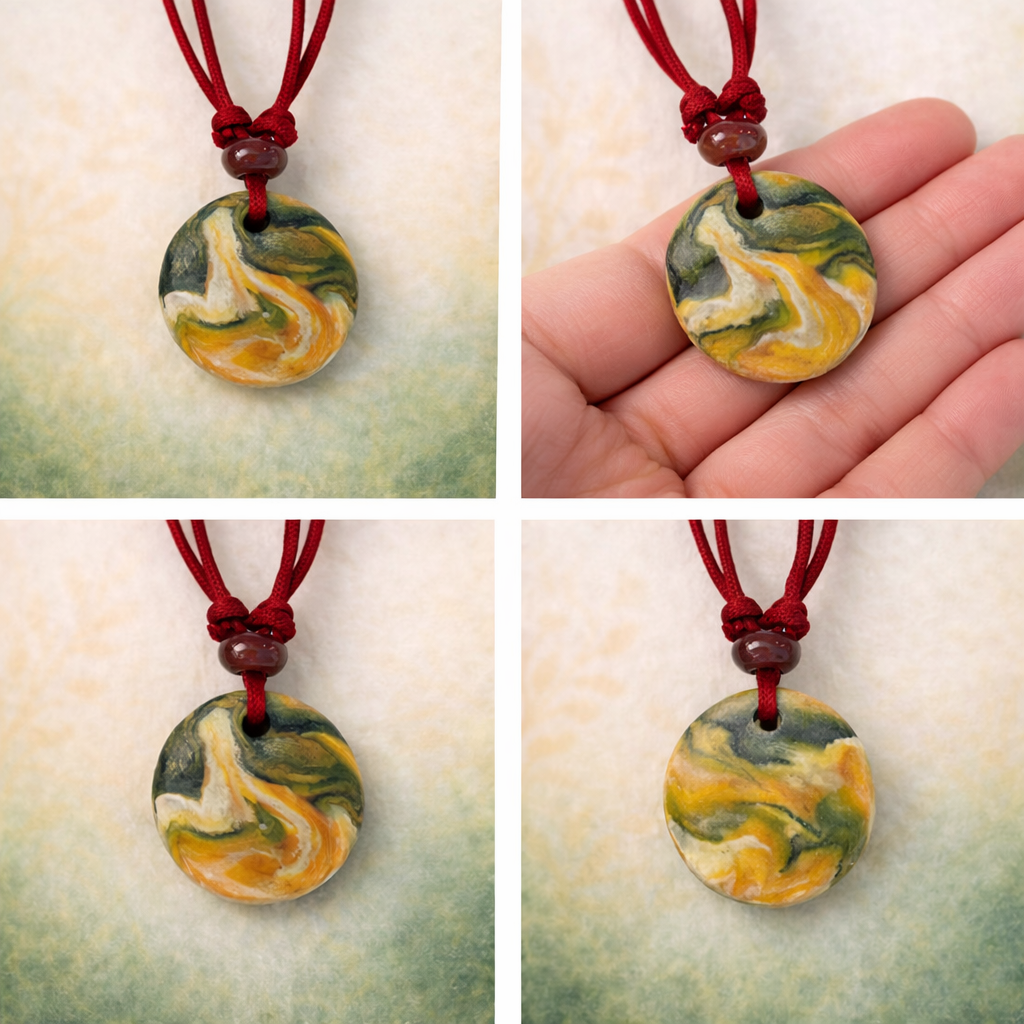 Handcrafted Clay & Crystal Necklace, Botanical Jewellery