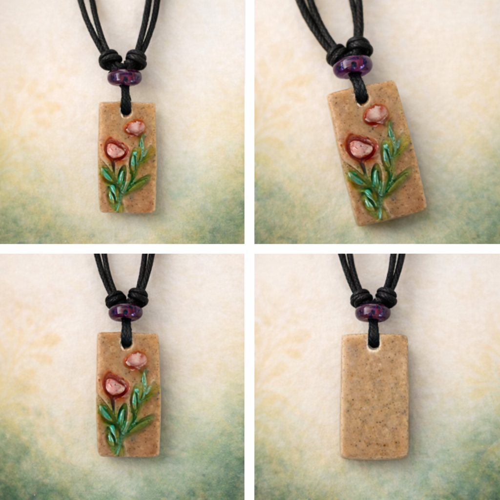 Handcrafted Clay & Crystal Necklace, Botanical Jewellery