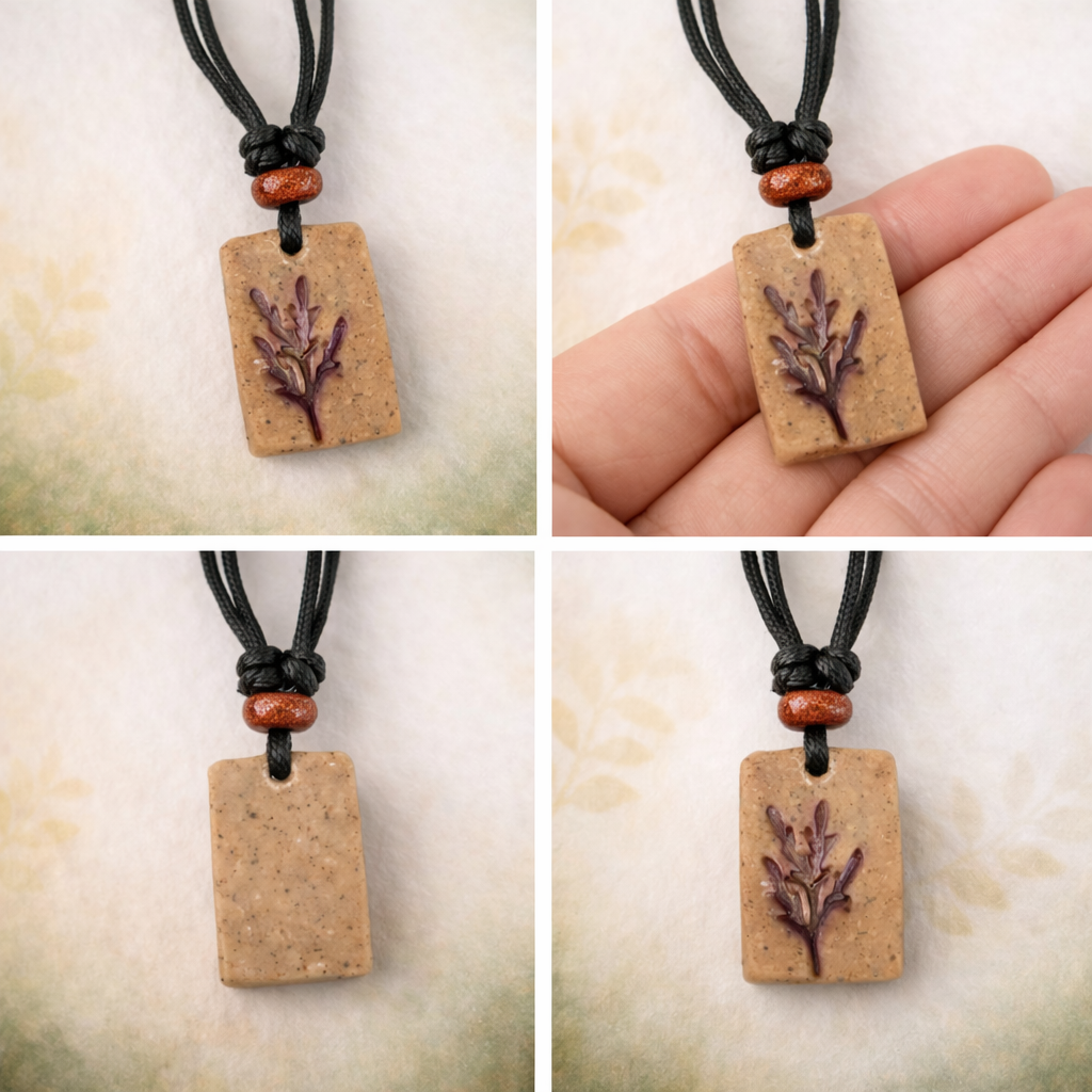 Handcrafted Clay & Crystal Necklace, Botanical Jewellery