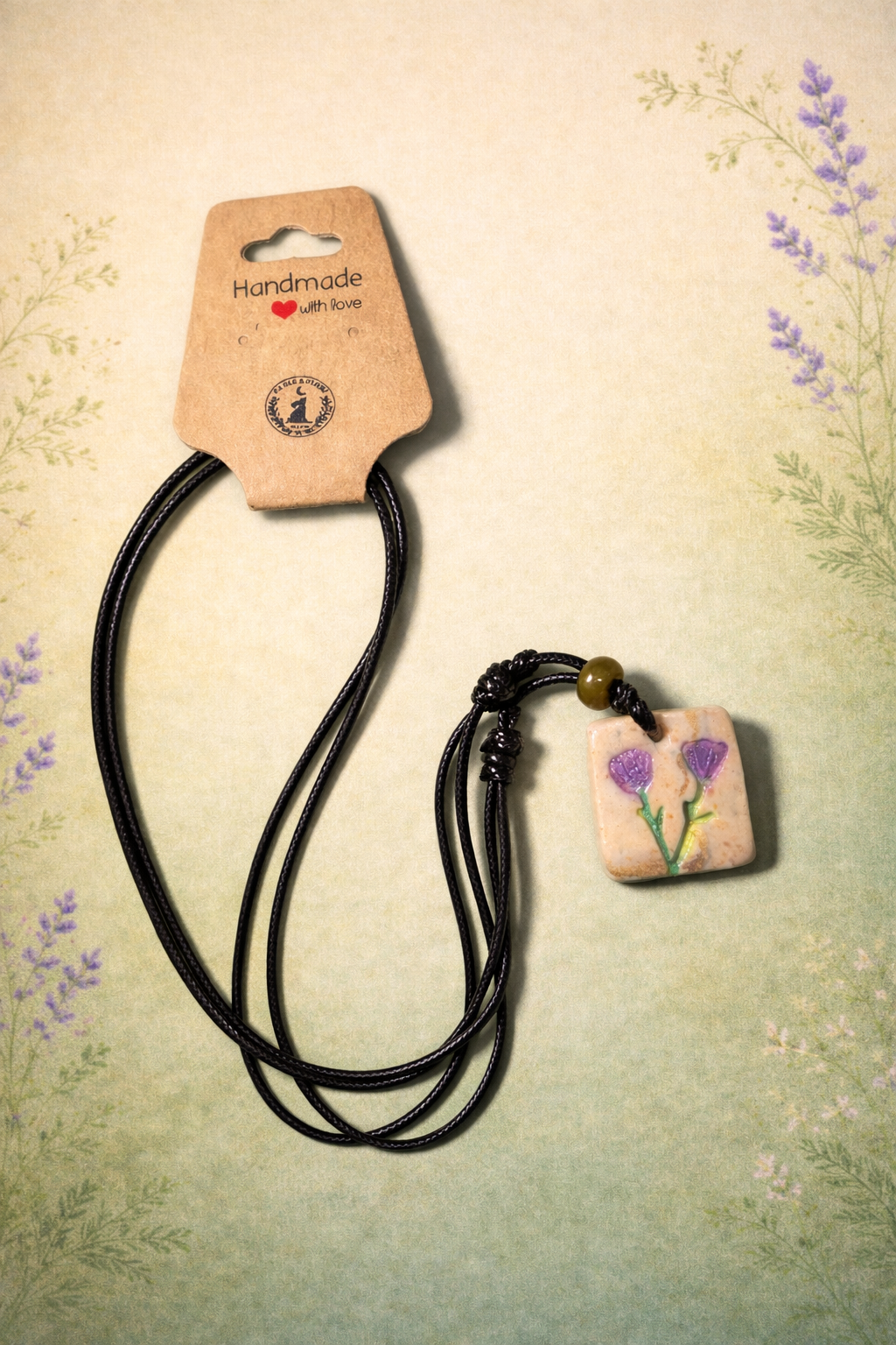 Handcrafted Clay & Crystal Necklace, Botanical Jewellery
