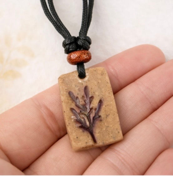 Handcrafted Clay & Crystal Necklace, Botanical Jewellery