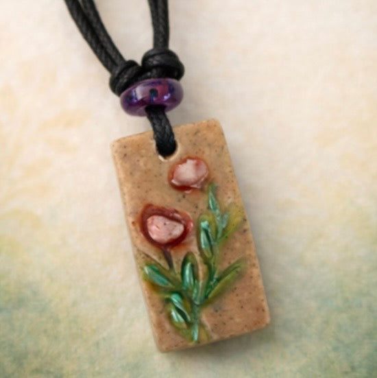 Handcrafted Clay & Crystal Necklace, Botanical Jewellery
