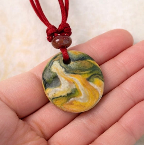 Handcrafted Clay & Crystal Necklace, Botanical Jewellery