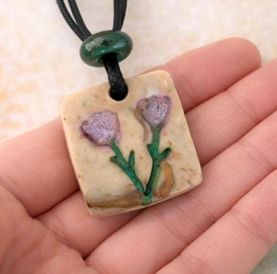 Handcrafted Clay & Crystal Necklace, Botanical Jewellery