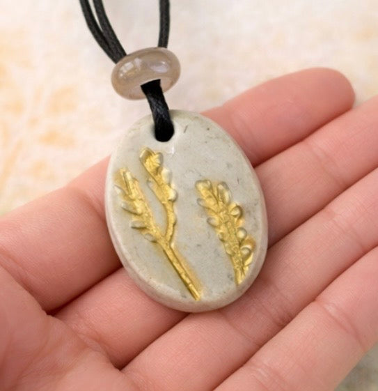 Handcrafted Natural Clay & Crystal Necklace, Botanical Jewellery